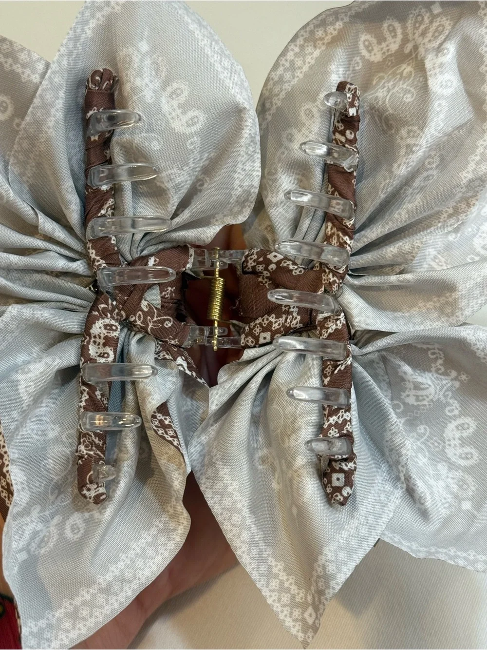 Brown Bandana Paisley Fabric Bow Claw Clip Hair Accessory 4” Boho Cowgirl NWOT